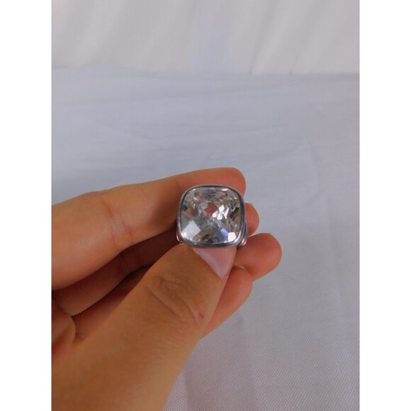Statement Sterling Silver Ring Large Cushion Cut Clear Stone Womens Size 8 Jewel - Picture 8 of 11
